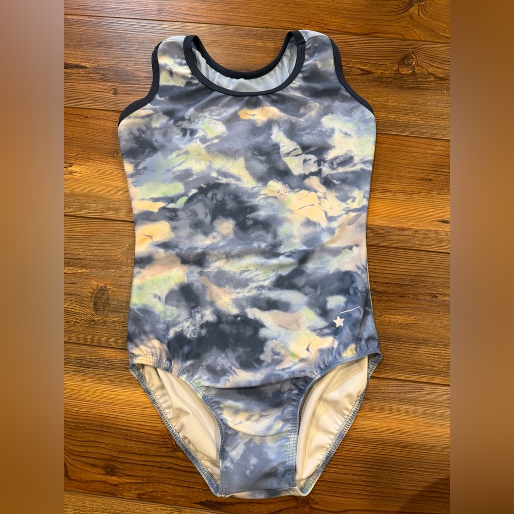 Destira Athleta Girl Blue Swirl Gymnastics Leotard Child XL